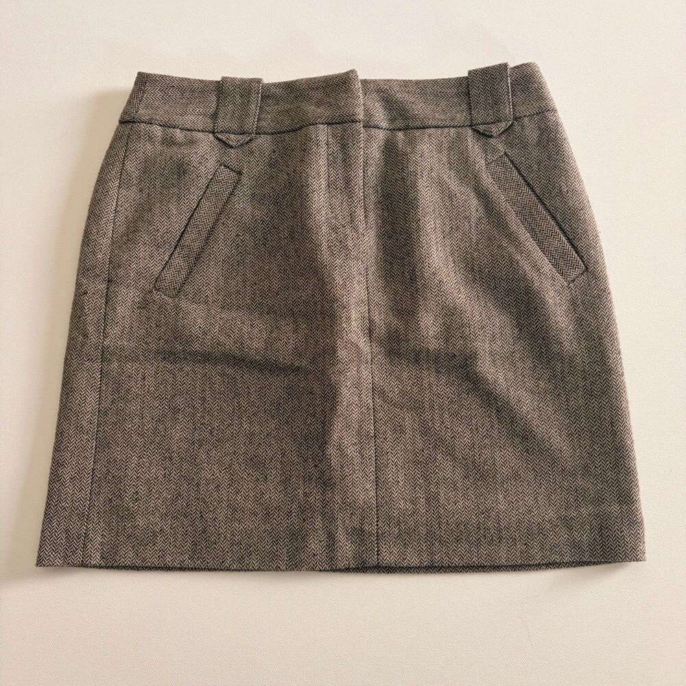 Fenn Wright Manson Herringbone Wool Blend Mini Skirt Brown Tweed Size 8 Petite